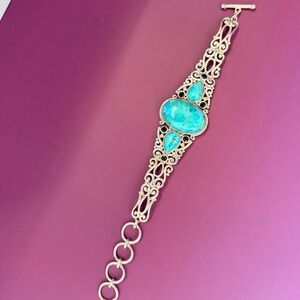 Royston turquoise sterling silver bracelet ornate NF Thailand onyx filigree